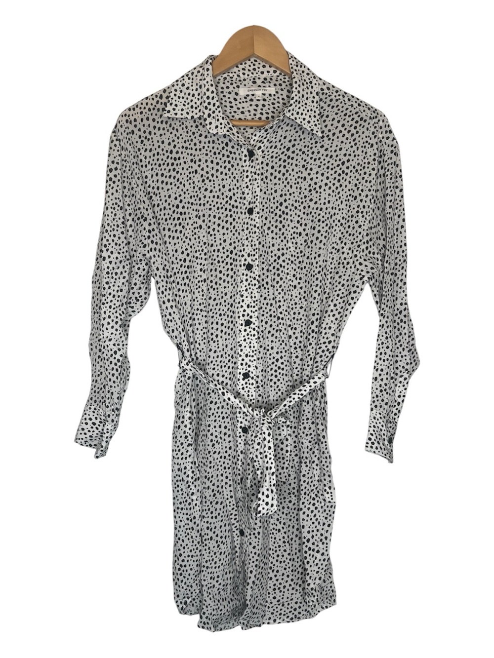 Emerson Fry Black & White Painterly Dot Print Long Sleeve Shirt Dress Size M
